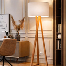 Luminária Chão Tripé Madeira Cúpula Abajur Sala Quarto Escritório Moderna Elegante Decorativa
