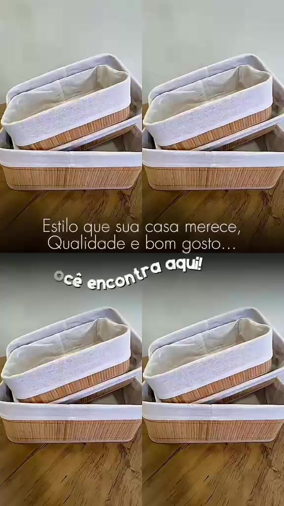 Vittak Kit 3 Cestos de Bambu Conjunto c/ Tecido Forro em Algodão Cesto Organizador Multiuso