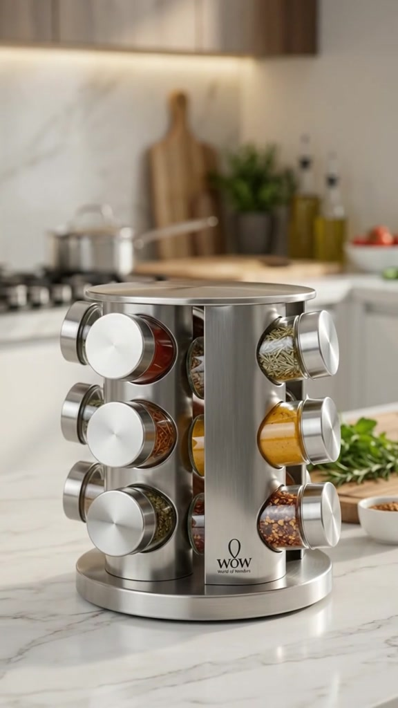 Porta Tempero Inox Giratório Vidro 12 Potes 360
