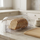 Porta Pão Cristal Armazenador Com Tampa Articulável Profissional Para Pães Bolos Mesa 30x20cm