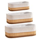 Vittak Kit 3 Cestos de Bambu Conjunto c/ Tecido Forro em Algodão Cesto Organizador Multiuso
