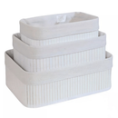 Vittak Kit 3 Cestos de Bambu Conjunto c/ Tecido Forro em Algodão Cesto Organizador Multiuso