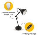 Luminária de Mesa para Quarto Lumix Modelo Pixar 25W E27 Abajur Articulado Bivolt Branco Preto Rosa e Azul Alut By Avant