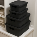 Kit Até 5 Caixas Organizadoras com Tampa Cesto Grande Plástico Resistente Multiuso Preto 2L 6L 16L