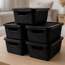 Kit Até 5 Caixas Organizadoras com Tampa Cesto Grande Plástico Resistente Multiuso Preto 2L 6L 16L