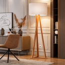 Luminária Chão Tripé Madeira Cúpula Abajur Sala Quarto Escritório Moderna Elegante Decorativa
