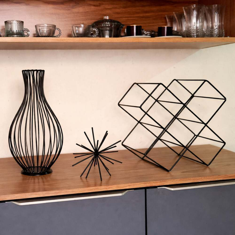 Kit Adega X + Ouriço + Gota Porta-Rolhas em Ferro Aramado