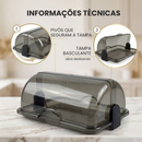 Porta Pão Cristal Armazenador Com Tampa Articulável Profissional Para Pães Bolos Mesa 30x20cm