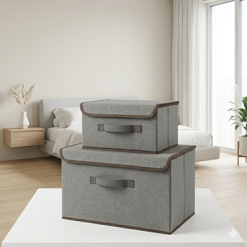 Kit 2 Caixas de Armazenamento Organizadora Tecido TNT Dobrável Para Roupas Objetos e Brinquedos
