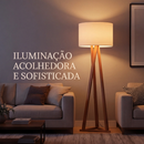 Luminária Chão Tripé Madeira Cúpula Abajur Sala Quarto Escritório Moderna Elegante Decorativa