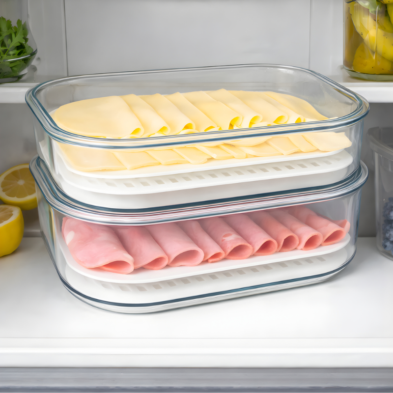 Kit Porta Frios Plástico Transparente com Tampa Pote Presunto Queijo 1L