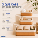 Vittak Kit 3 Cestos de Bambu Conjunto c/ Tecido Forro em Algodão Cesto Organizador Multiuso