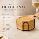 Kit Porta Copos De Bambu 4 E 6 Unidades Com Suporte Redondo E Octogonal Premium Decorativo Elegante
