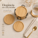 Kit Porta Copos De Bambu 4 E 6 Unidades Com Suporte Redondo E Octogonal Premium Decorativo Elegante