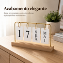 Calendário de Mesa Permanente com Plaquinhas Decorativo Luxo em Madeira Dourado Preto para Escritório Casa
