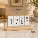Calendário de Mesa Permanente com Plaquinhas Decorativo Luxo em Madeira Dourado Preto para Escritório Casa