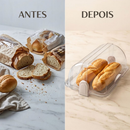 Porta Pão Cristal Armazenador Com Tampa Articulável Profissional Para Pães Bolos Mesa 30x20cm