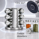 Porta Tempero Inox Giratório Vidro 12 Potes 360