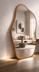 Espelho Orgânico 120x50 e 80x40 Com Moldura EM COURO Corpo Inteiro Moderno Luxo