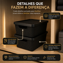 Kit Até 5 Caixas Organizadoras com Tampa Cesto Grande Plástico Resistente Multiuso Preto 2L 6L 16L