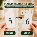 Calendário de Mesa Permanente com Plaquinhas Decorativo Luxo em Madeira Dourado Preto para Escritório Casa