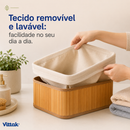 Vittak Kit 3 Cestos de Bambu Conjunto c/ Tecido Forro em Algodão Cesto Organizador Multiuso