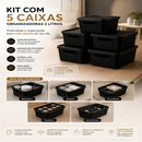 Kit Até 5 Caixas Organizadoras com Tampa Cesto Grande Plástico Resistente Multiuso Preto 2L 6L 16L