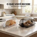Porta Pão Cristal Armazenador Com Tampa Articulável Profissional Para Pães Bolos Mesa 30x20cm