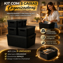 Kit Até 5 Caixas Organizadoras com Tampa Cesto Grande Plástico Resistente Multiuso Preto 2L 6L 16L