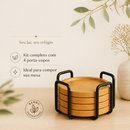 Kit Porta Copos De Bambu 4 E 6 Unidades Com Suporte Redondo E Octogonal Premium Decorativo Elegante