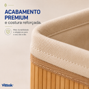 Vittak Kit 3 Cestos de Bambu Conjunto c/ Tecido Forro em Algodão Cesto Organizador Multiuso
