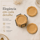 Kit Porta Copos De Bambu 4 E 6 Unidades Com Suporte Redondo E Octogonal Premium Decorativo Elegante