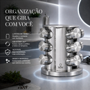 Porta Tempero Inox Giratório Vidro 12 Potes 360