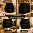 Kit Até 5 Caixas Organizadoras com Tampa Cesto Grande Plástico Resistente Multiuso Preto 2L 6L 16L