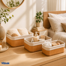 Vittak Kit 3 Cestos de Bambu Conjunto c/ Tecido Forro em Algodão Cesto Organizador Multiuso