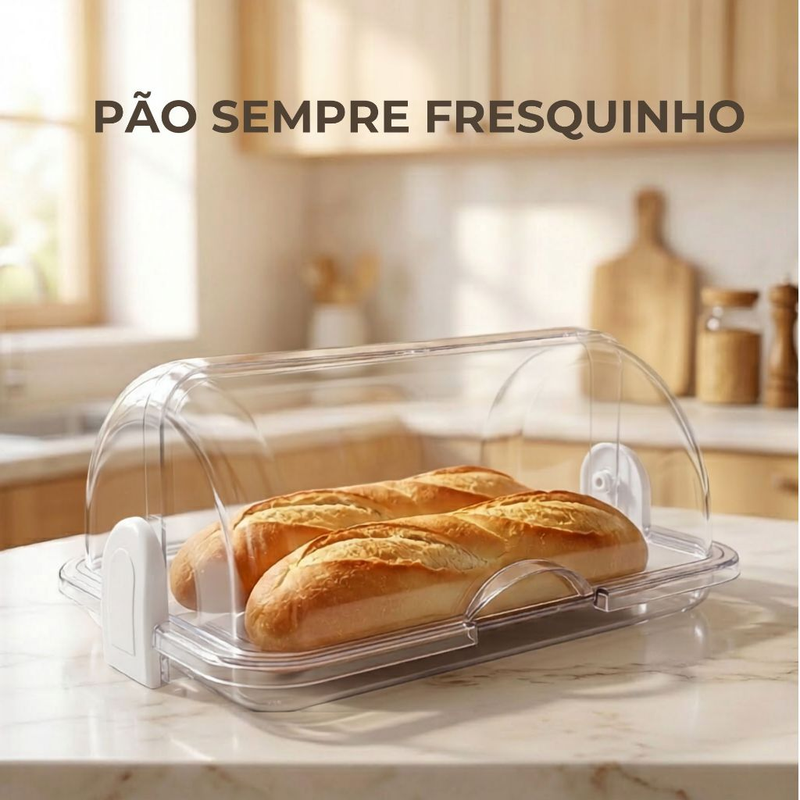 Porta Pão Cristal Armazenador Com Tampa Articulável Profissional Para Pães Bolos Mesa 30x20cm