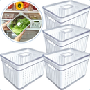 Kit Organizador de Geladeira Clear com Tampa e Cesto de Drenagem