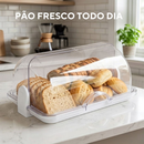 Porta Pão Cristal Armazenador Com Tampa Articulável Profissional Para Pães Bolos Mesa 30x20cm