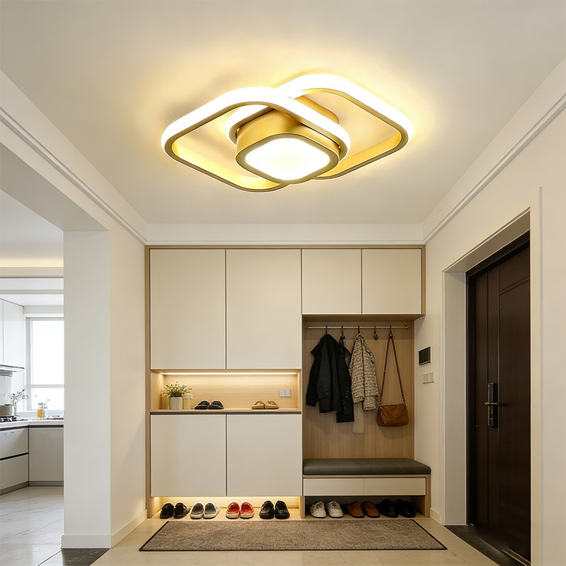 3 Cores(110-220V)Luminária de teto quadrada moderna dourada, com design geométrico e luz confortável sem cintilação