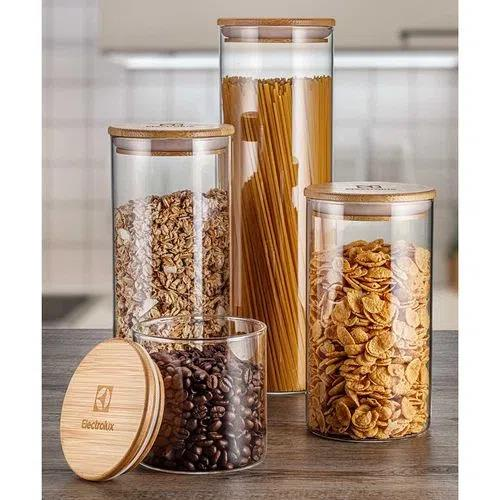 Kit Potes Herméticos Electrolux Porta Mantimentos com Tampa de Bambu para Cozinha