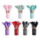 Kit 12 Utensílios de Cozinha em Silicone com Cabo de Madeira