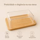 Kit Mesa Posta de Bambu – Queijeira + Manteigueira + Boleira + Porta-Frios | Ideal para Café da Manhã